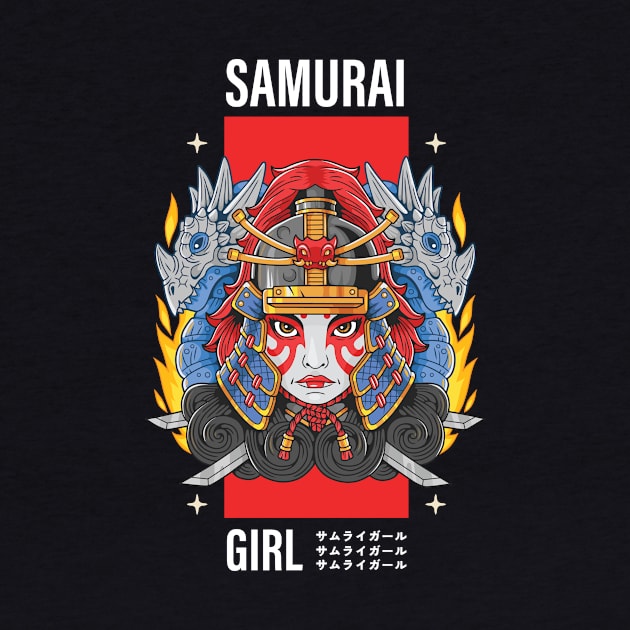 Flamboyant Samurai Girl Japanese Design by Ampzy